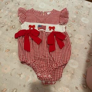 Red Gingham Baby Romper with Bows